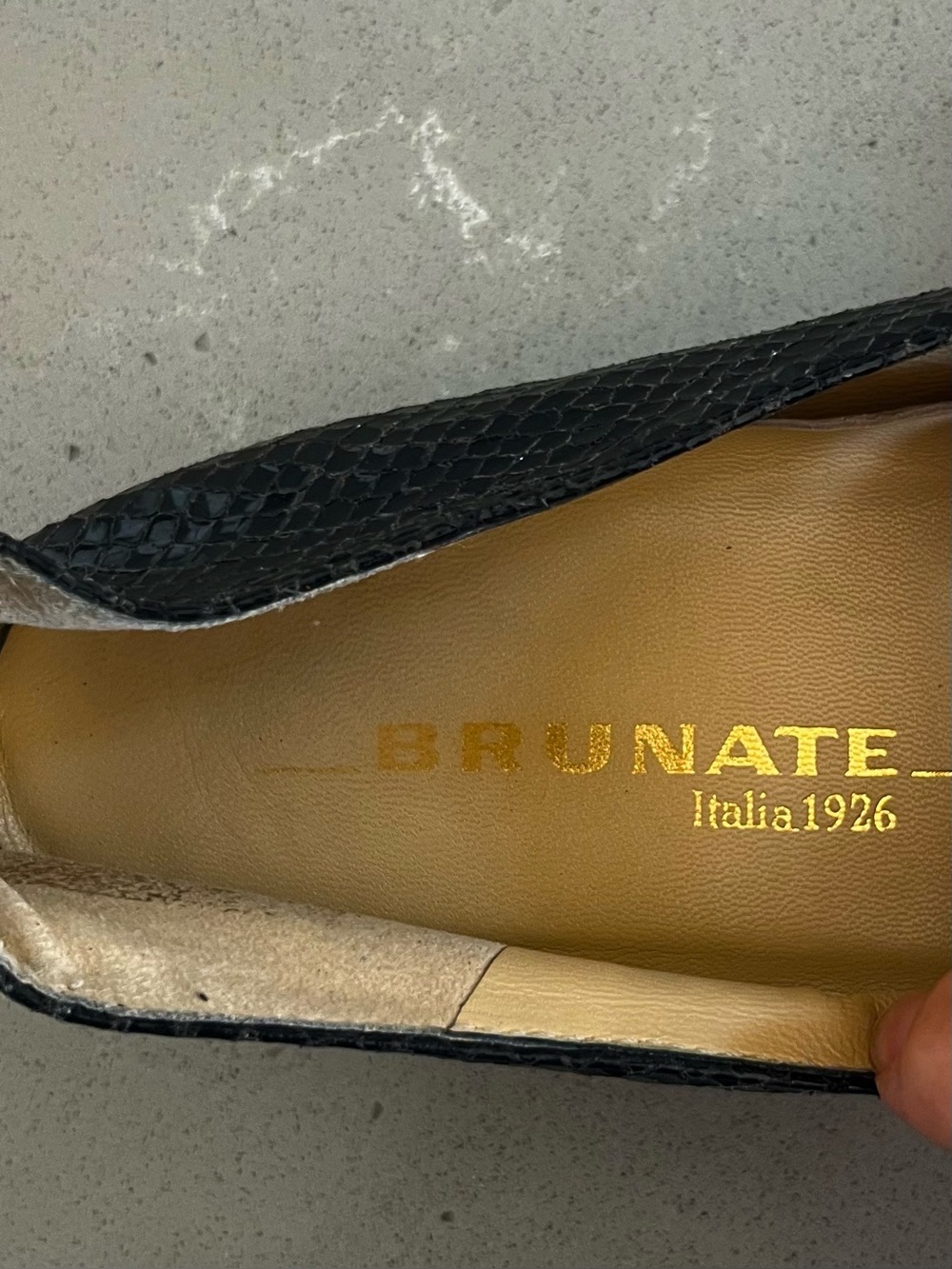 Brunate Made In Italy Leather Snakeskin Flats Square Toe Slip On Shoes Black 8 - Picture 10 of 12